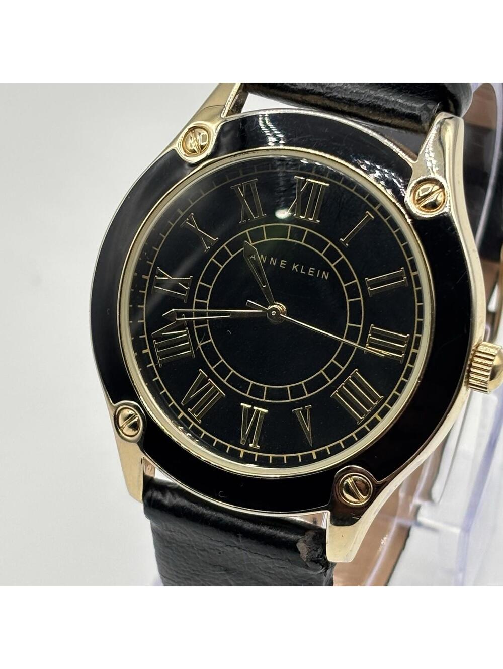 Anne Klein Large Black/Gold Tone Roman Numerals 41mm Watch Ak/1782 - Running